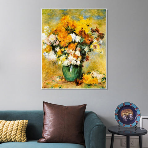 INVIN ART Framed Canvas Bouquet_de_Chrysanthèmes by Pierre Auguste Renoir Wall Art Living Room Home Office Decorations