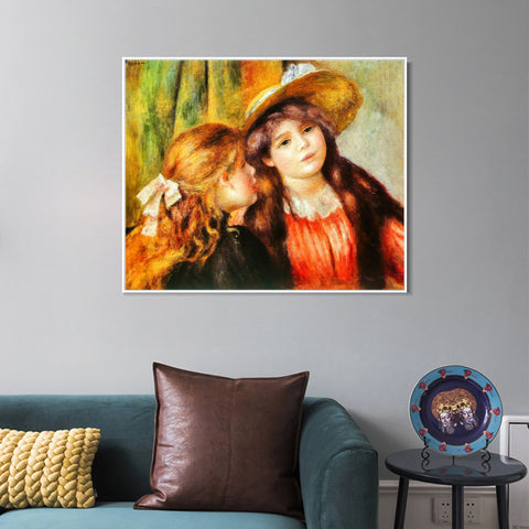 INVIN ART Framed Canvas Deux fillettes by Pierre Auguste Renoir Wall Art Living Room Home Office Decorations