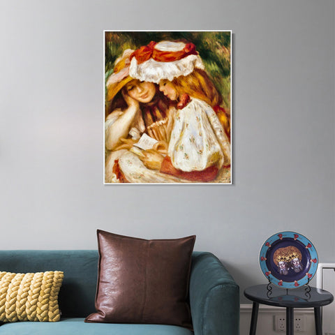 INVIN ART Framed Canvas Jeunes Filles lisant by Pierre Auguste Renoir Wall Art Living Room Home Office Decorations