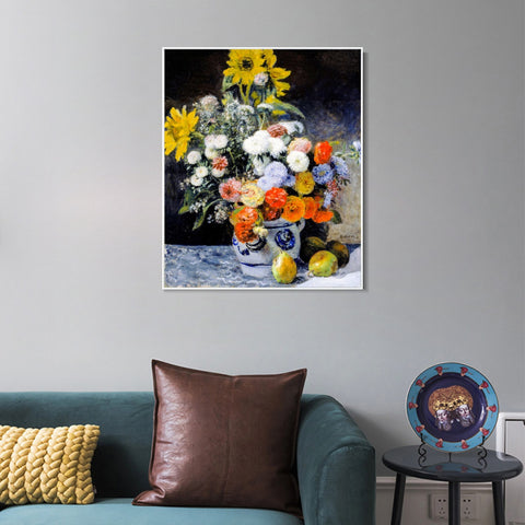 INVIN ART Framed Canvas Mixed Flowers in an Earthenware Pot by Pierre Auguste Renoir Wall Art Living Room Home Office Decorations