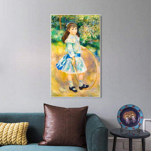 INVIN ART Framed Canvas Girl with a Hoop by Pierre Auguste Renoir Wall Art Living Room Home Office Decorations