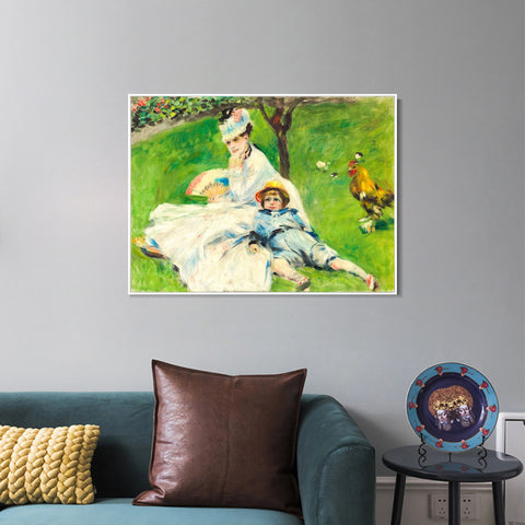 INVIN ART Framed Canvas Madame Monet and Her Son by Pierre Auguste Renoir Wall Art Living Room Home Office Decorations