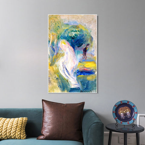 INVIN ART Framed Canvas Nude with Figure in Background by Pierre Auguste Renoir Wall Art Living Room Home Office Decorations