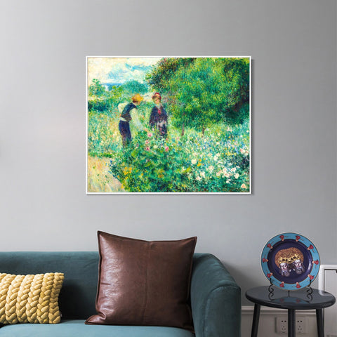 INVIN ART Framed Canvas Picking Flowers by Pierre Auguste Renoir Wall Art Living Room Home Office Decorations