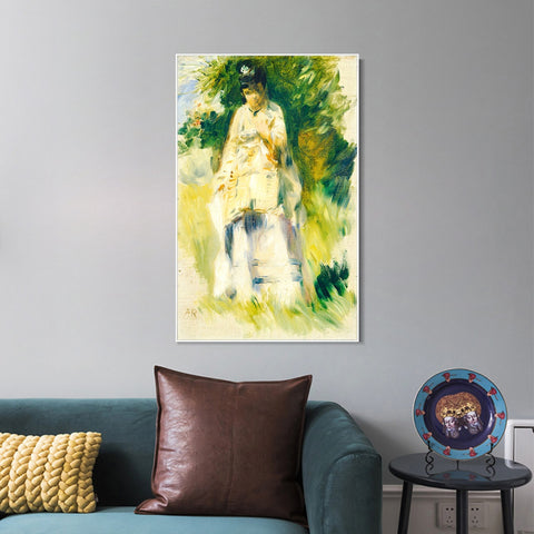 INVIN ART Framed Canvas Woman Standing by a Tree by Pierre Auguste Renoir Wall Art Living Room Home Office Decorations