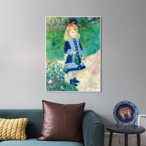INVIN ART Framed Canvas A Girl with a Watering Can by Pierre Auguste Renoir Wall Art Living Room Home Office Decorations