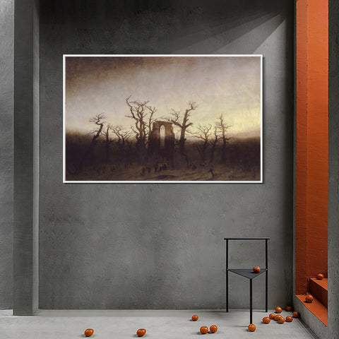 INVIN ART Framed Canvas Abbey among Oak Trees by Caspar David Friedrich Wall Art Living Room Home Office Decorations