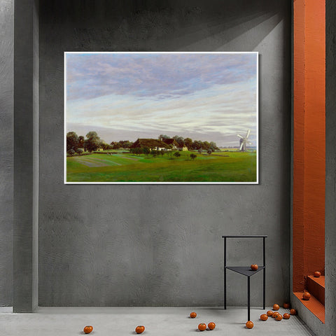 INVIN ART Framed Canvas Flat Countryside by Caspar David Friedrich Wall Art Living Room Home Office Decorations