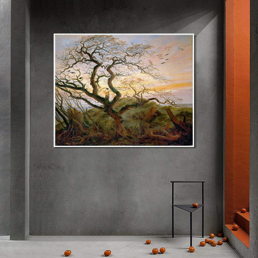INVIN ART Framed Canvas Tree with Ravens and Prehistoric Tumulus on The Baltic Coast#1 by Caspar David Friedrich Wall Art Living Room Home Office Decorations
