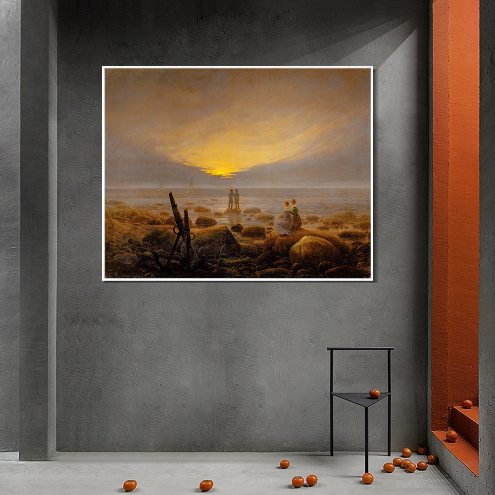 INVIN ART Framed Canvas Moonrise on The Seashore, 1821 by Caspar David Friedrich Wall Art Living Room Home Office Decorations