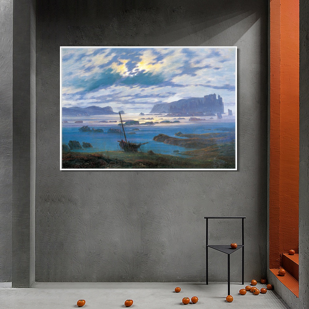 INVIN ART Framed Canvas Northern Sea by Moonlight by Caspar David Friedrich Wall Art Living Room Home Office Decorations