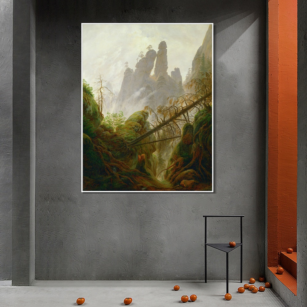 INVIN ART Framed Canvas Rocky Ravine by Caspar David Friedrich Wall Art Living Room Home Office Decorations