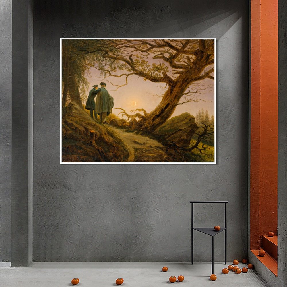 INVIN ART Framed Canvas Two Men Contemplating The Moon by Caspar David Friedrich Wall Art Living Room Home Office Decorations