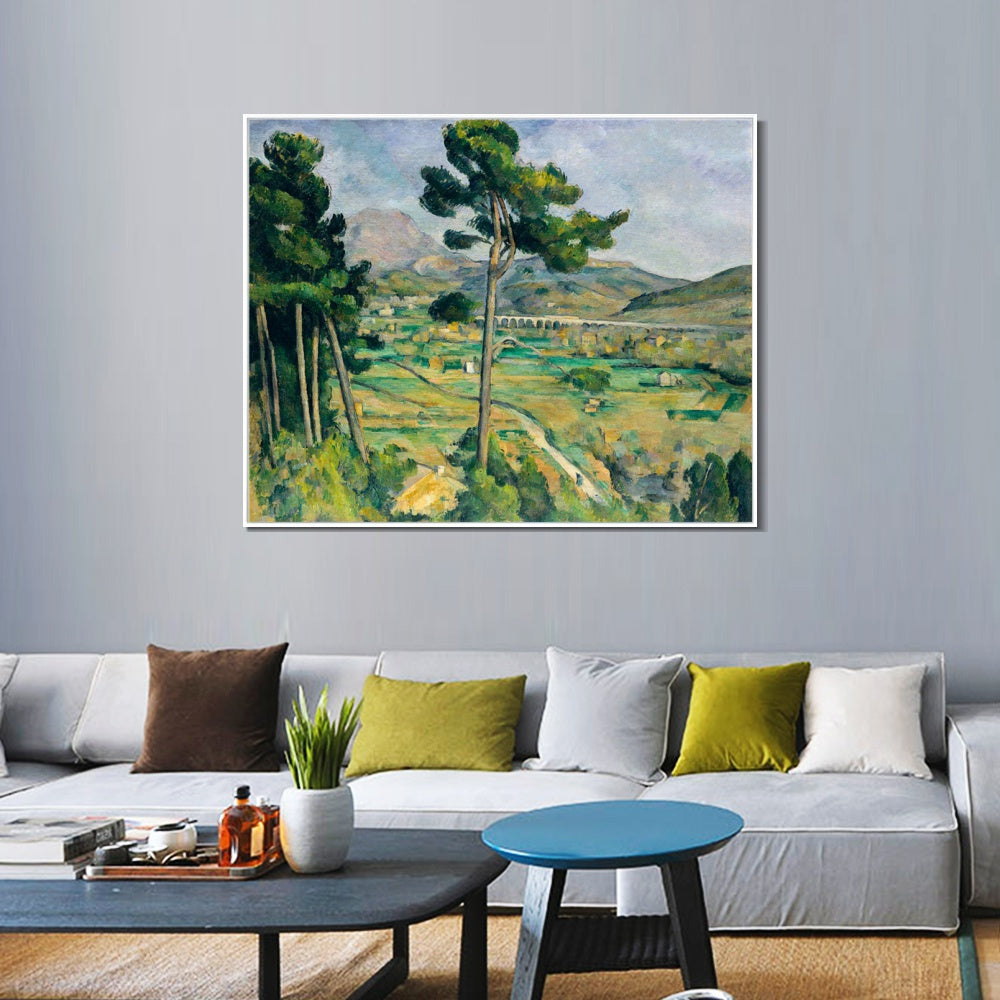 INVIN ART Framed Canvas Giclee Print Art Mont Sainte-Victoire and the Viaduct of the Arc River Vally by Paul Cezanne Wall Art