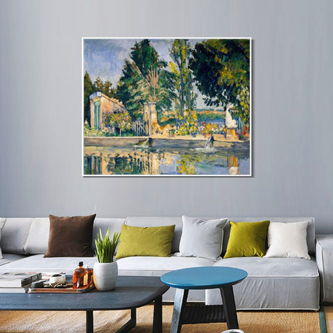 INVIN ART Framed Canvas Giclee Print Art Jas de Bouffan, the Pool by Paul Cezanne Wall Art Living Room Home Office Decorations