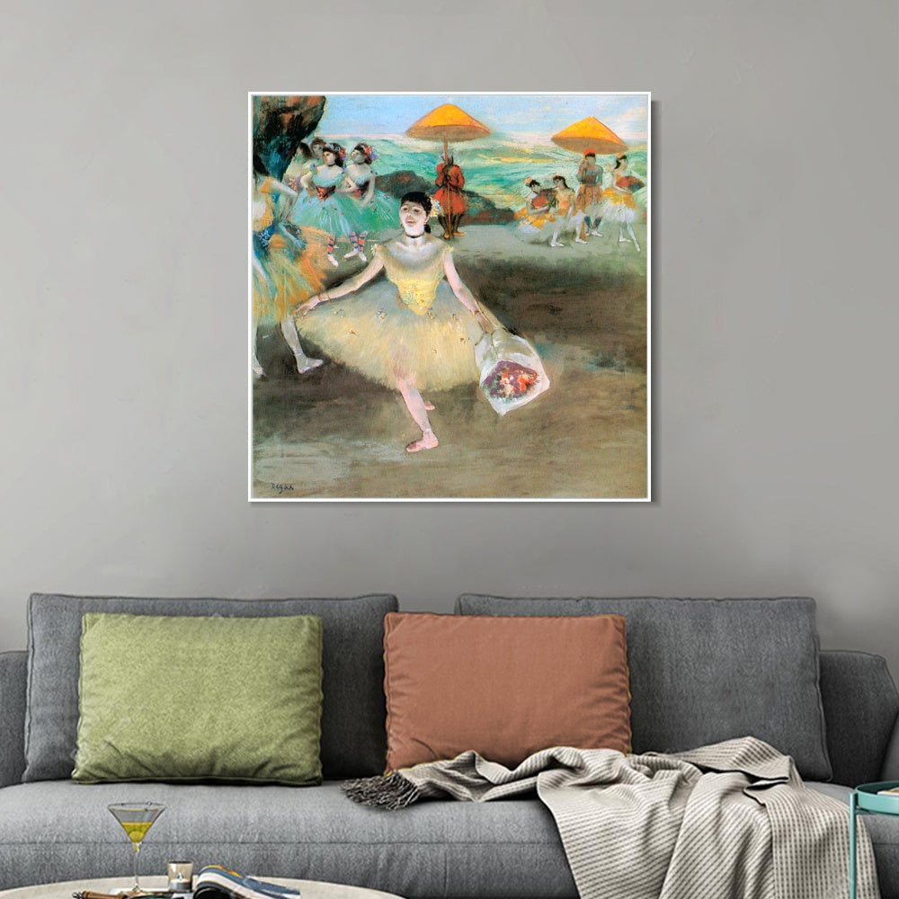 INVIN ART Framed Canvas Giclee Print Art La Danseuse au bouquet saluant by Edgar Degas Wall Art