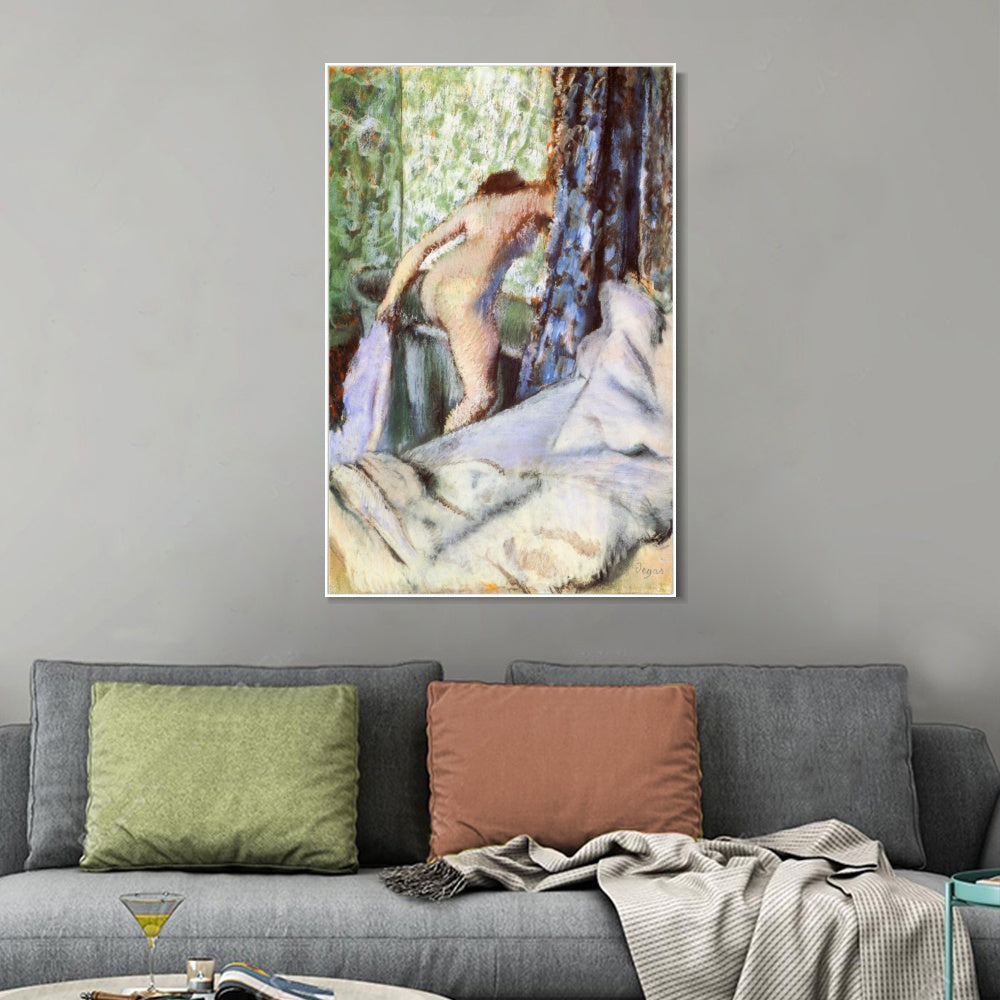 INVIN ART Framed Canvas Giclee Print Art Le Bain, le bain matinal Papier sur papier verg篓娄 by Edgar Degas Wall Art