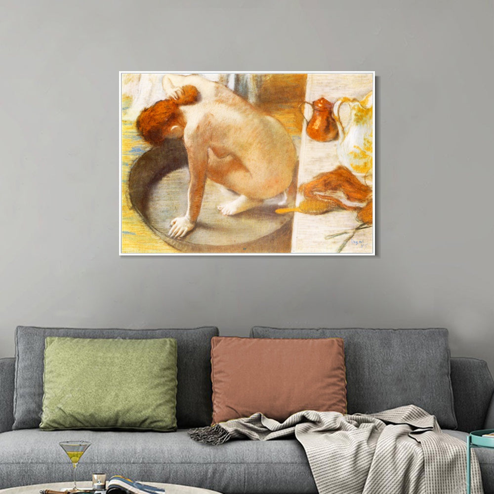 INVIN ART Framed Canvas Giclee Print Art Le Tub sur carton by Edgar Degas Wall Art