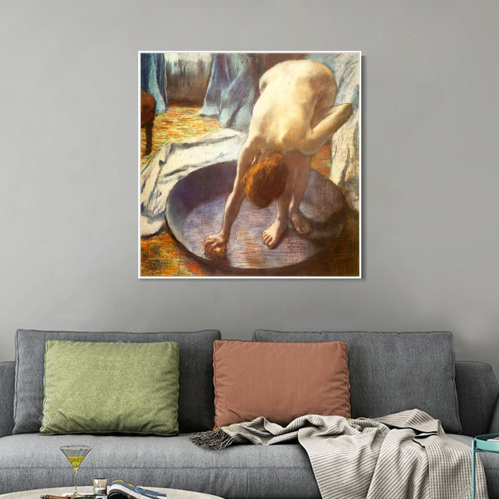 INVIN ART Framed Canvas Giclee Print Art Le Tub by Edgar Degas Wall Art
