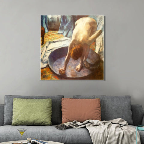 INVIN ART Framed Canvas Giclee Print Art Le Tub by Edgar Degas Wall Art Living Room Home Office Decorations
