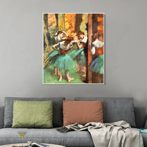 INVIN ART Framed Canvas Giclee Print Art Danseuses roses et vertes by Edgar Degas Wall Art Living Room Home Office Decorations