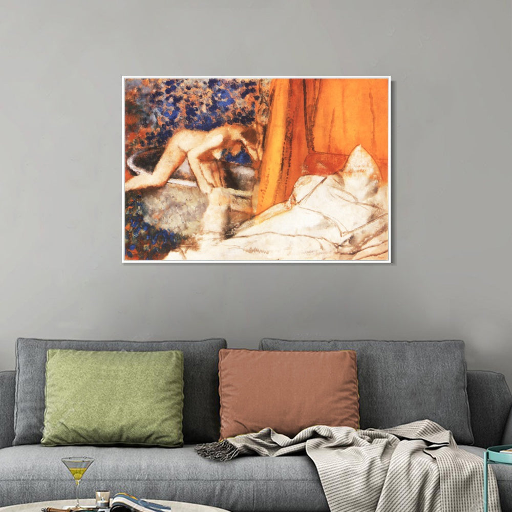 INVIN ART Framed Canvas Giclee Print Art Le Bain by Edgar Degas Wall Art