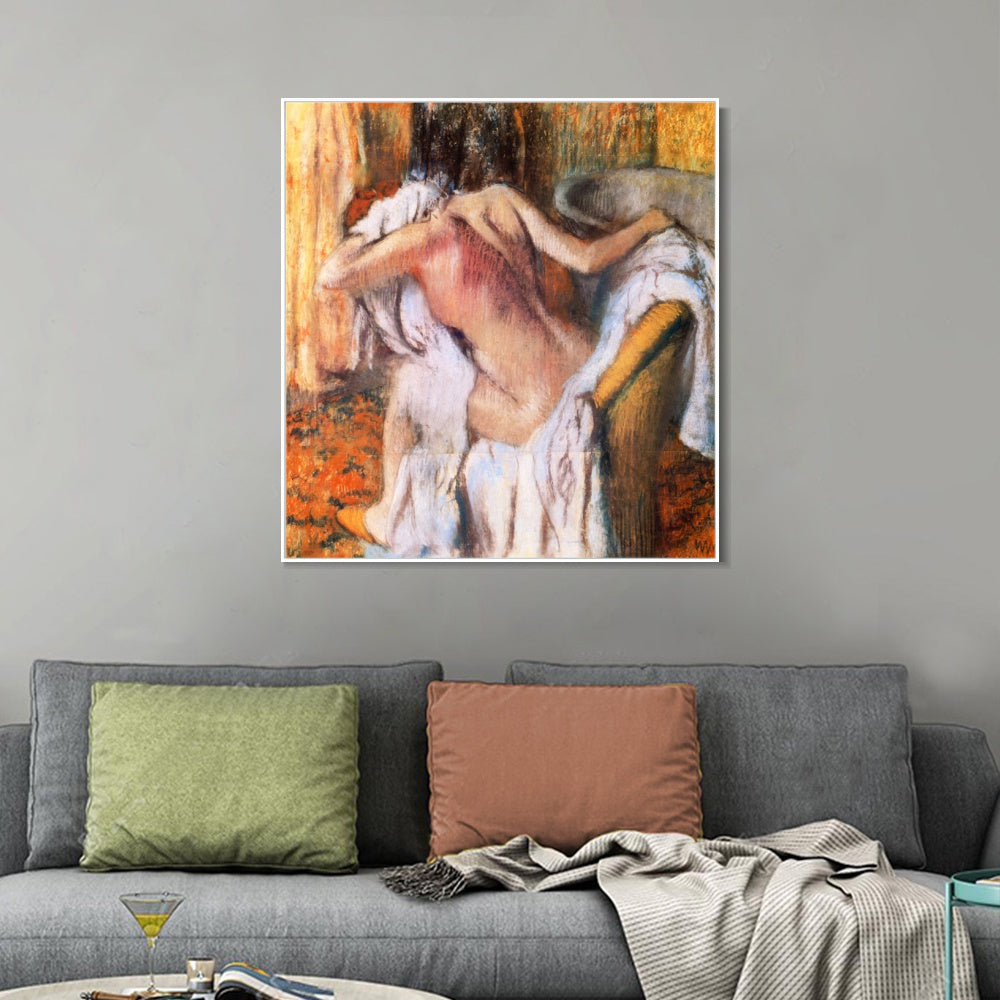 INVIN ART Framed Canvas Giclee Print Apr篓篓s le bain, femme s'asseyant by Edgar Degas Wall Art