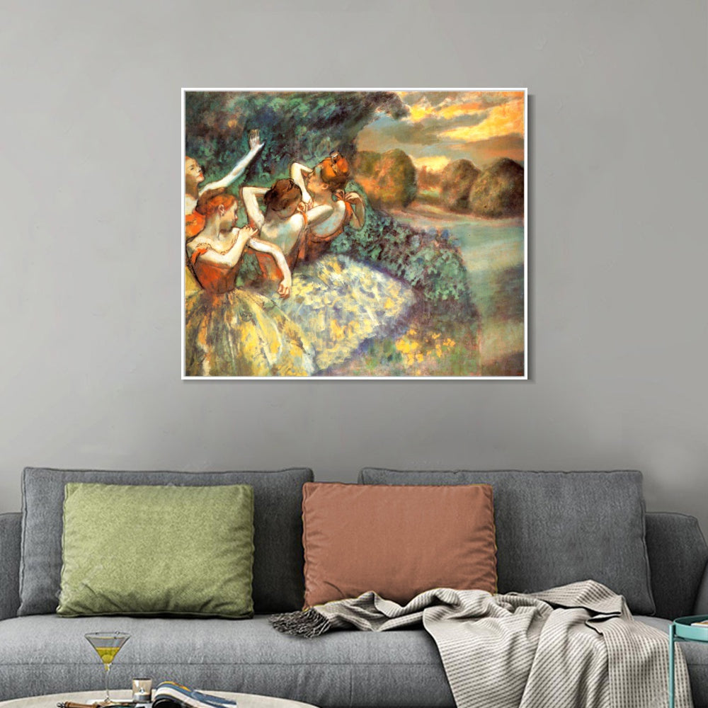 INVIN ART Framed Canvas Giclee Print En attendant l'entr篓娄e en sc篓篓ne by Edgar Degas Wall Art