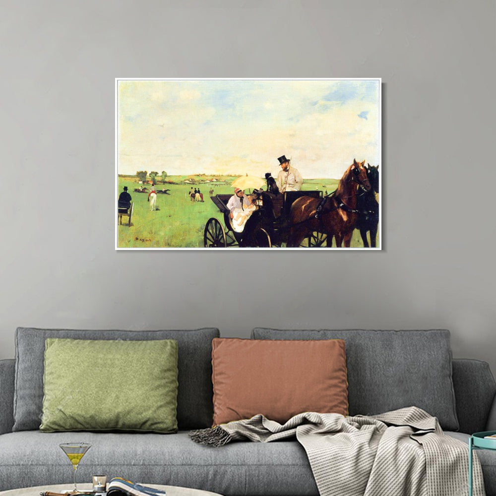 INVIN ART Framed Canvas Giclee Print Art A Carriage at the Races by Edgar Degas Wall Art