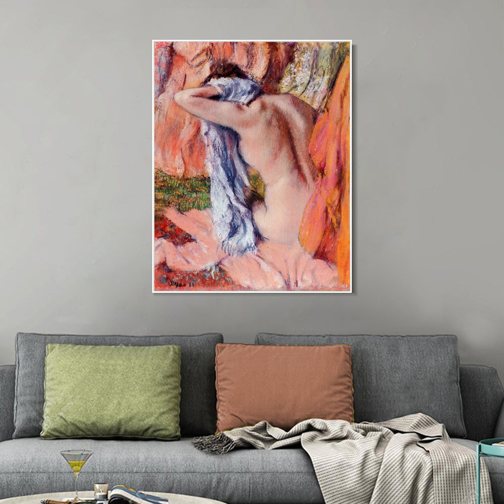 INVIN ART Framed Canvas Giclee Print Art After the Bath by Edgar Degas Wall Art