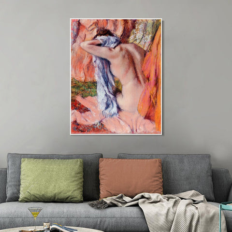 INVIN ART Framed Canvas Giclee Print Art After the Bath by Edgar Degas Wall Art Living Room Home Office Decorations