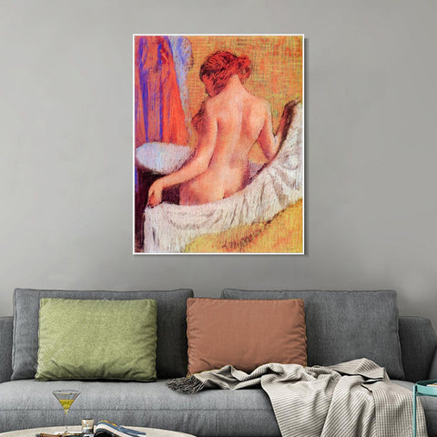 INVIN ART Framed Canvas Giclee Print Art After the Bath 2 by Edgar Degas Wall Art Living Room Home Office Decorations