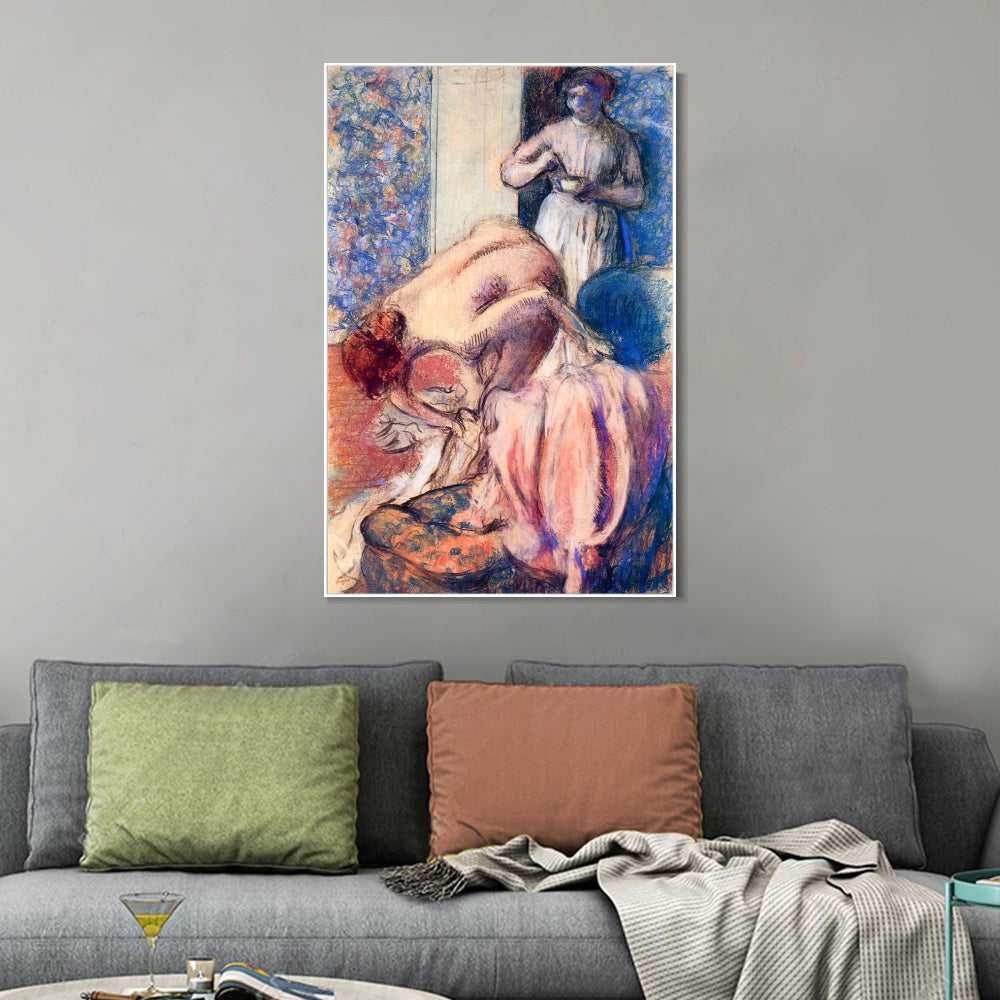 INVIN ART Framed Canvas Giclee Print Art Breakfast after Bathing by Edgar Degas Wall Art