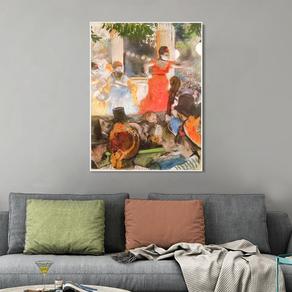 INVIN ART Framed Canvas Giclee Print Art Cafe Concert by Edgar Degas Wall Art
