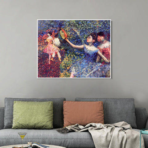 INVIN ART Framed Canvas Giclee Print Art Dancer and Tambourine by Edgar Degas Wall Art Living Room Home Office Decorations