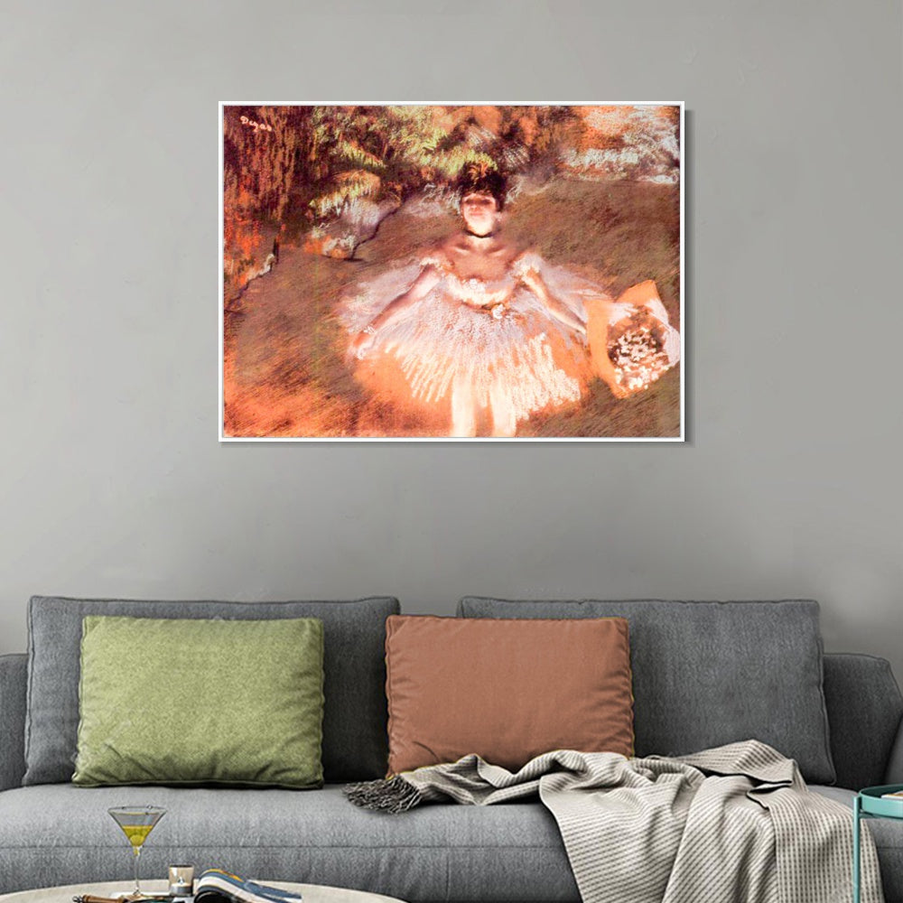 INVIN ART Framed Canvas Giclee Print Art Dancer Onstage with a Bouquet by Edgar Degas Wall Art