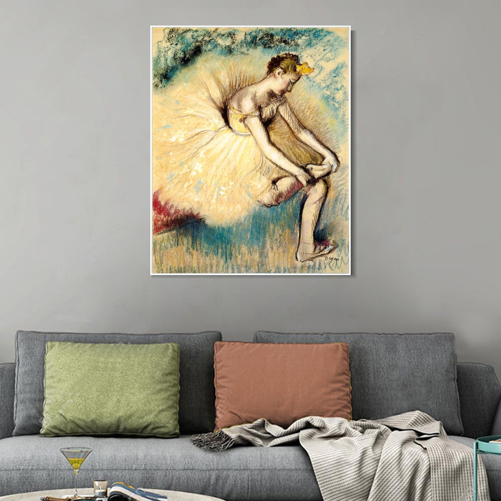 INVIN ART Framed Canvas Giclee Print Art Dancer Putting on Her Slipper by Edgar Degas Wall Art