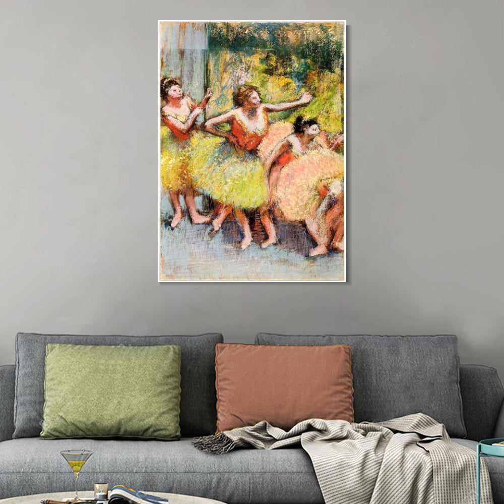 INVIN ART Framed Canvas Giclee Print Art Dancers in Green and Yellow,1899-1904 by Edgar Degas Wall Art