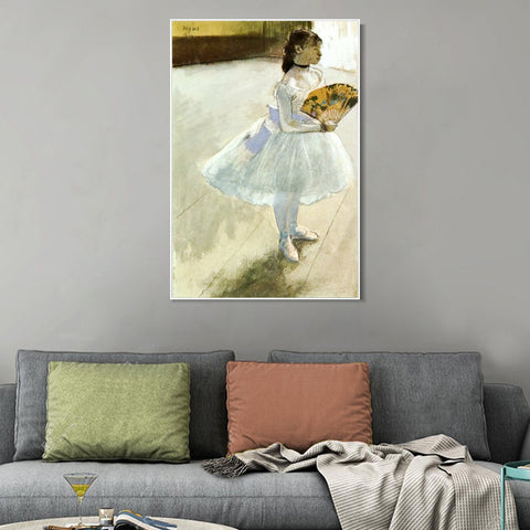 INVIN ART Framed Canvas Giclee Print Art Dancer with a Fan by Edgar Degas Wall Art Living Room Home Office Decorations