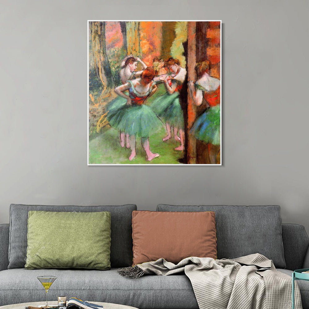 INVIN ART Framed Canvas Giclee Print Art Dancers, Pink and Green,circa 1885-1895 by Edgar Degas Wall Art
