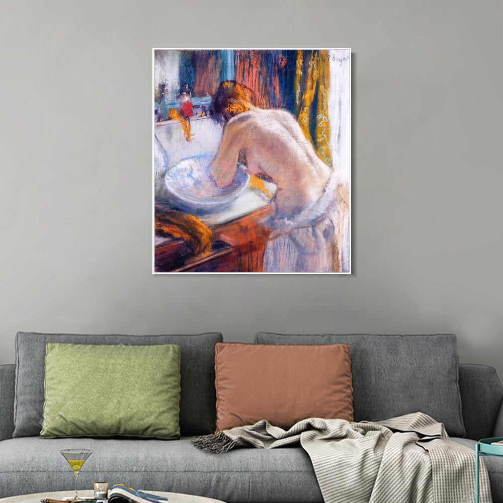 INVIN ART Framed Canvas Giclee Print Art La Toilette,1884-1886 by Edgar Degas Wall Art Living Room Home Office Decorations