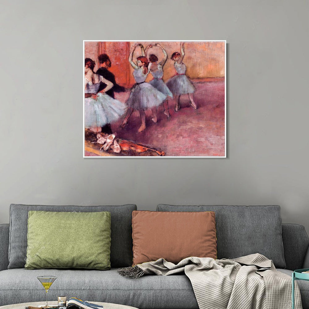 INVIN ART Framed Canvas Giclee Print Art Dancers in Light Blue by Edgar Degas Wall Art