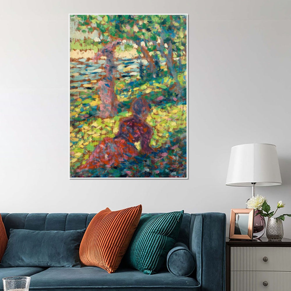 INVIN ART Framed Canvas Giclee Print Art Series#008 by Georges Seurat Wall Art Living Room Home Office Decorations
