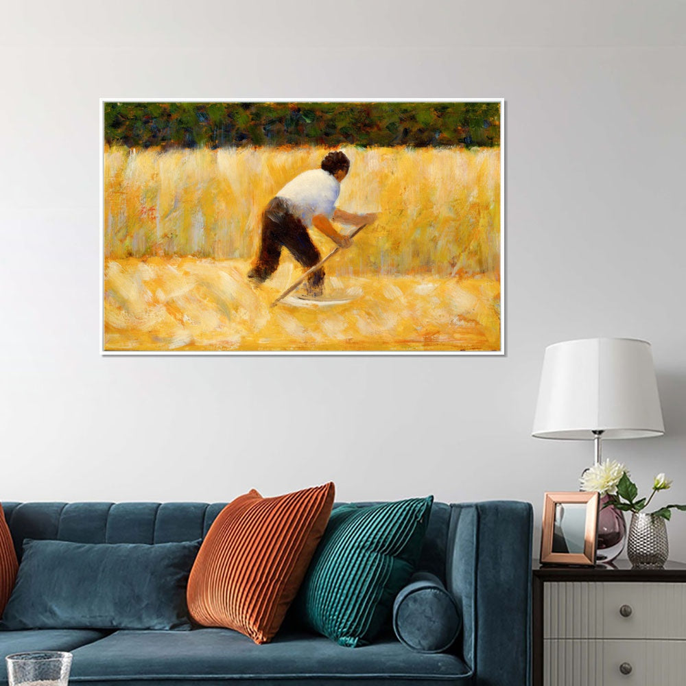 INVIN ART Framed Canvas Giclee Print Art Le Faucheur by Georges Seurat Wall Art Living Room Home Office Decorations