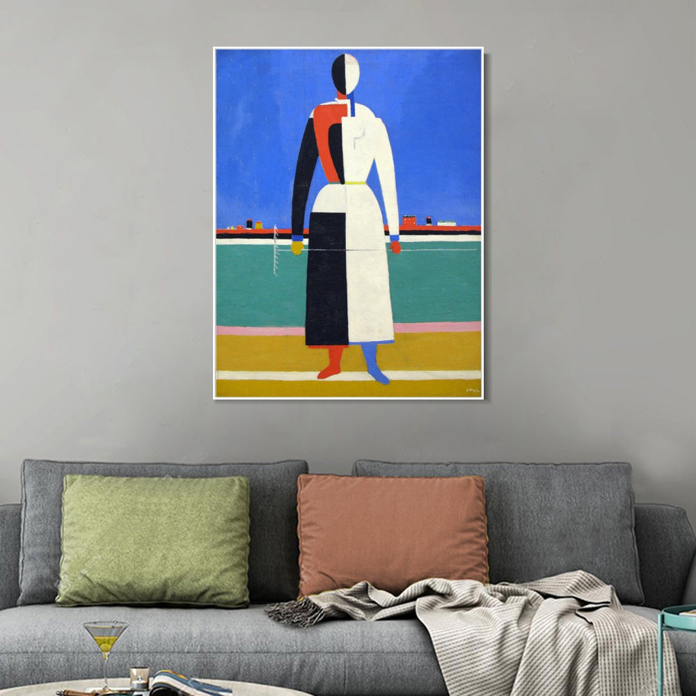 INVIN ART Framed Canvas Giclee Print Art Woman with rake,1928 by Kasimir Malevich Wall Art Living Room Home Office Decorations
