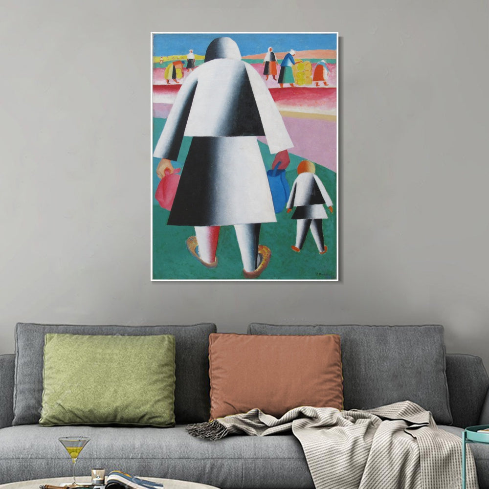 INVIN ART Framed Canvas Giclee Print Art towards the harvest (martha and vanka), 1928 by Kasimir Malevich Wall Art Living Room Home Office Decorations