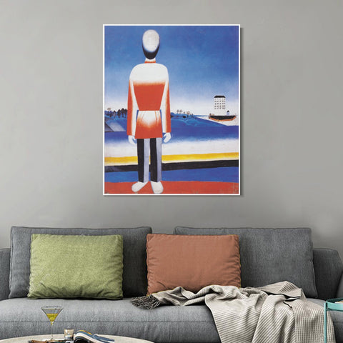 INVIN ART Framed Canvas Giclee Print Art Man in suprematic landscape by Kasimir Malevich Wall Art Living Room Home Office Decorations