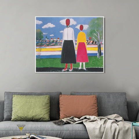 INVIN ART Framed Canvas Giclee Print Art Two figures in a landscape by Kasimir Malevich Wall Art Living Room Home Office Decorations