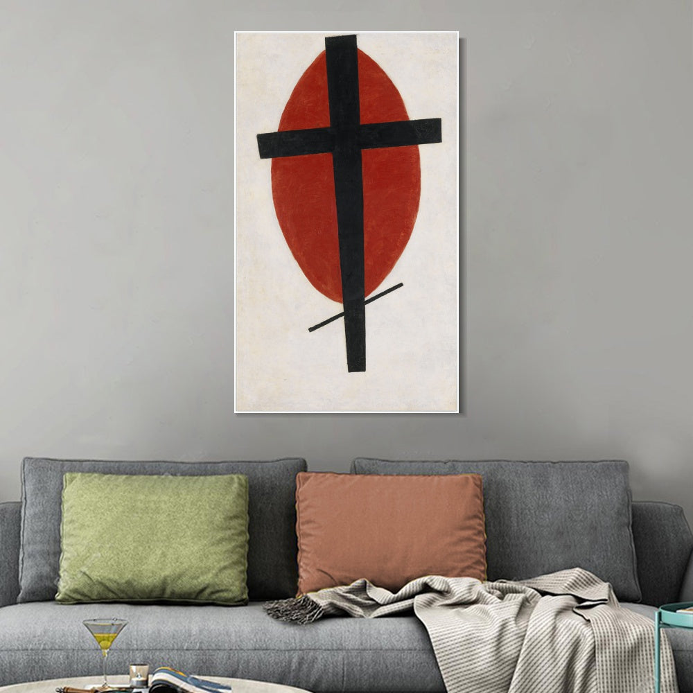 INVIN ART Framed Canvas Giclee Print Art Mystic Suprematism (Black Cross on Red Oval) by Kasimir Malevich Wall Art Living Room Home Office Decorations