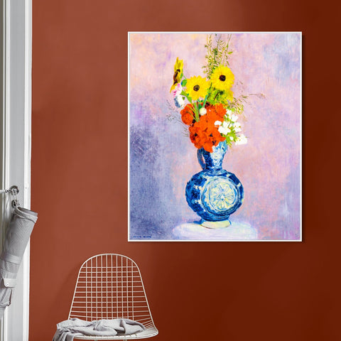 INVIN ART Framed Canvas Flowers in a Vase#017 by Odilon Redon Wall Art Living Room Home Office Decorations